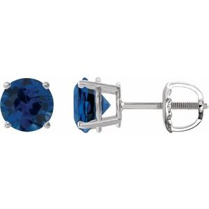 14K White Gold 7 mm Lab-Grown Blue Sapphire Earrings