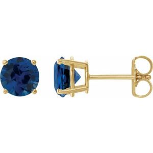 14K Yellow Gold 6 mm Lab-Grown Blue Sapphire Earrings