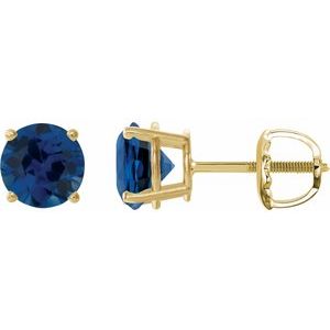 14K Yellow Gold 7 mm Lab-Grown Blue Sapphire Earrings