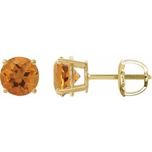 14K Yellow Gold 8 mm Natural Citrine Earrings
