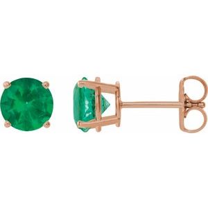 14K Rose Gold 6 mm Lab-Grown Emerald Earrings