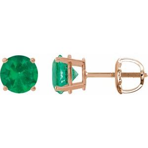 14K Rose Gold 6 mm Lab-Grown Emerald Earrings