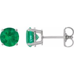 Sterling Silver 7 mm Lab-Grown Emerald Earrings