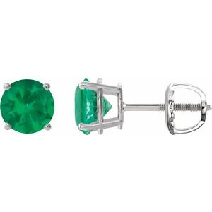14K White Gold 7 mm Lab-Grown Emerald Earrings