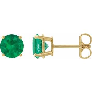 14K Yellow Gold 6 mm Lab-Grown Emerald Earrings