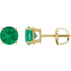 14K Yellow Gold 8 mm Lab-Grown Emerald Earrings