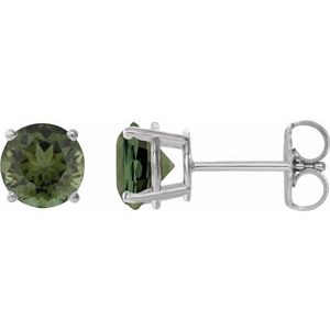 Sterling Silver 6 mm Natural Green Tourmaline Earrings