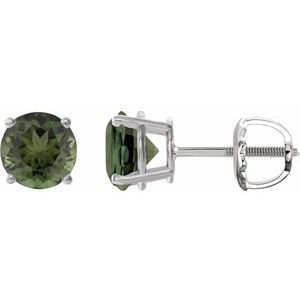 Sterling Silver 6 mm Natural Green Tourmaline Earrings