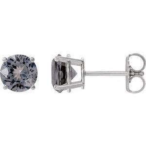 Sterling Silver 6 mm Natural Gray Spinel Earrings