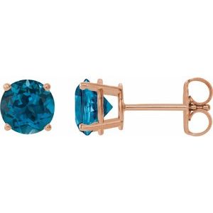 14K Rose Gold 7 mm Natural London Blue Topaz Earrings