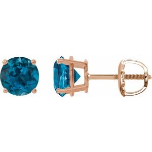 14K Rose Gold 7 mm Natural London Blue Topaz Earrings