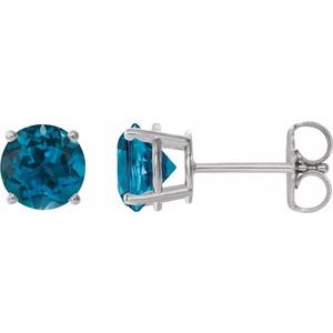 14K White Gold 6 mm Natural London Blue Topaz Earrings