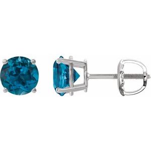 Platinum 8 mm Natural London Blue Topaz Earrings