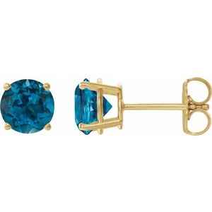14K Yellow Gold 6 mm Natural London Blue Topaz Earrings