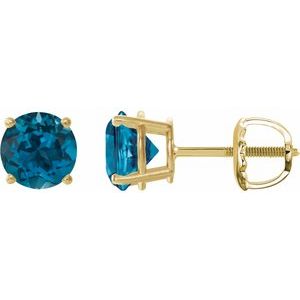 14K Yellow Gold 8 mm Natural London Blue Topaz Earrings
