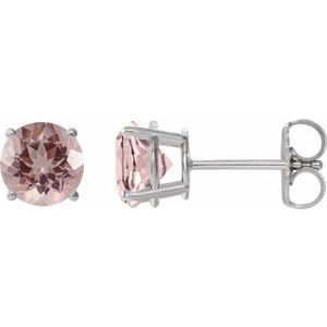 Sterling Silver 6 mm Natural Pink Morganite Earrings