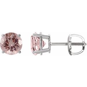 Sterling Silver 7 mm Natural Pink Morganite Earrings