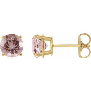 14K Yellow Gold 6 mm Natural Pink Morganite Earrings
