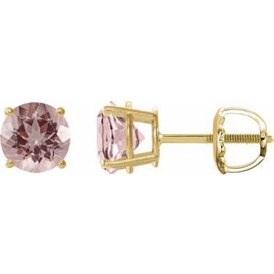 14K Yellow Gold 6 mm Natural Pink Morganite Earrings