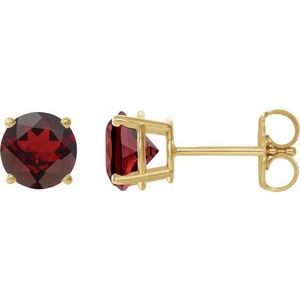 14K Yellow Gold 8 mm Natural Mozambique Garnet Earrings