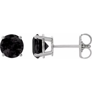 14K White Gold 8 mm Natural Black Onyx Earrings