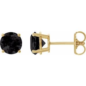 14K Yellow Gold 6 mm Natural Black Onyx Earrings