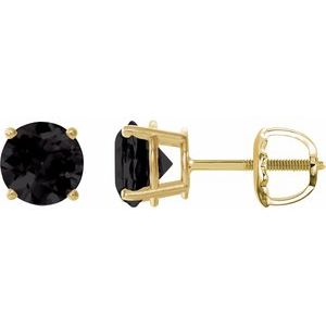 14K Yellow Gold 7 mm Natural Black Onyx Earrings