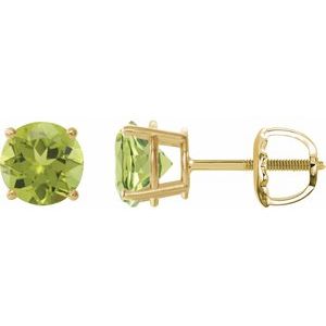 14K Yellow Gold 8 mm Natural Peridot Earrings