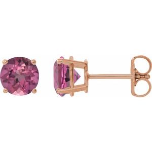 14K Rose Gold 6 mm Natural Pink Tourmaline Earrings