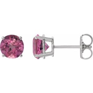 Platinum 6 mm Natural Pink Tourmaline Earrings
