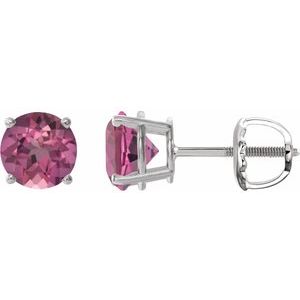 Sterling Silver 6 mm Natural Pink Tourmaline Earrings