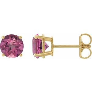 14K Yellow Gold 6 mm Natural Pink Tourmaline Earrings