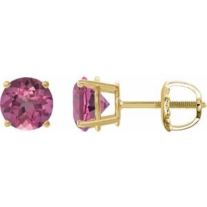 14K Yellow Gold 6 mm Natural Pink Tourmaline Earrings