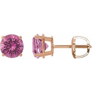 14K Rose Gold 7 mm Lab-Grown Pink Sapphire Earrings