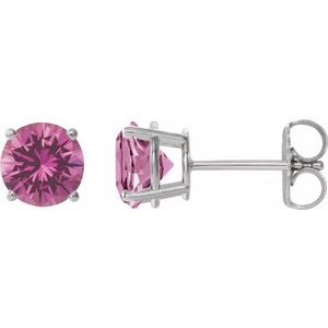 Sterling Silver 7 mm Lab-Grown Pink Sapphire Earrings