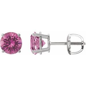Platinum 7 mm Lab-Grown Pink Sapphire Earrings