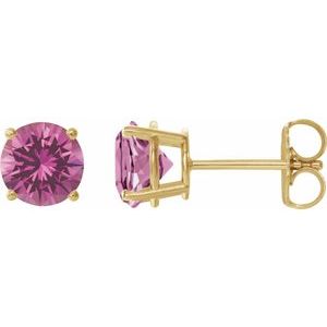 14K Yellow Gold 7 mm Lab-Grown Pink Sapphire Earrings