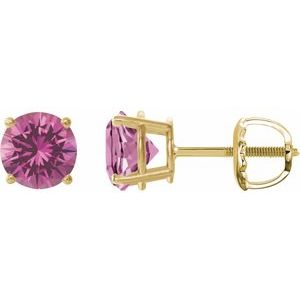 14K Yellow Gold 8 mm Lab-Grown Pink Sapphire Earrings