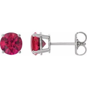 Sterling Silver 6 mm Lab-Grown Ruby Earrings