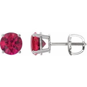 14K White Gold 8 mm Lab-Grown Ruby Earrings