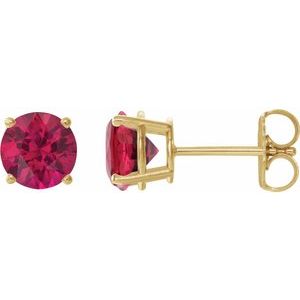 14K Yellow Gold 6 mm Lab-Grown Ruby Earrings