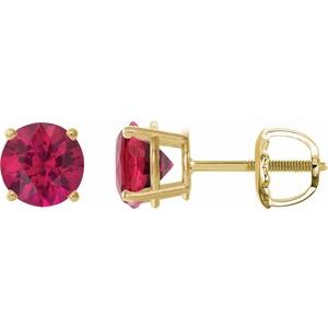 14K Yellow Gold 8 mm Lab-Grown Ruby Earrings