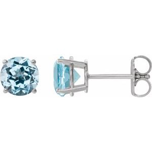 14K White Gold 8 mm Natural Sky Blue Topaz Earrings