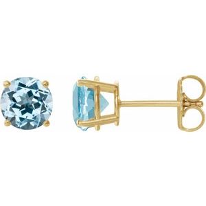 14K Yellow Gold 8 mm Natural Sky Blue Topaz Earrings