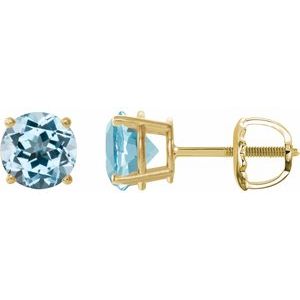 14K Yellow Gold 7 mm Natural Sky Blue Topaz Earrings