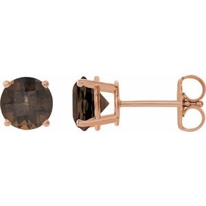 14K Rose Gold 8 mm Natural Smoky Quartz Earrings