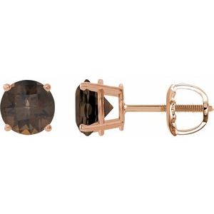 14K Rose Gold 8 mm Natural Smoky Quartz Earrings