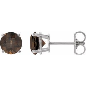 Platinum 7 mm Natural Smoky Quartz Earrings