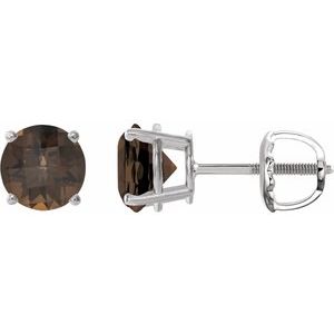 14K White Gold 8 mm Natural Smoky Quartz Earrings