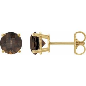 14K Yellow Gold 7 mm Natural Smoky Quartz Earrings